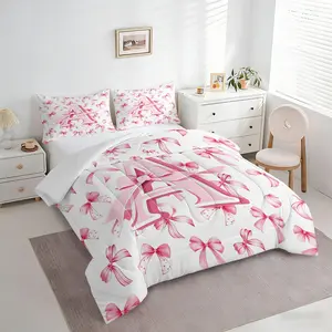 2/3PCS Pink Bow Letter A-Z Print Comforter Set, Soft Lightweight Bedding Set with Pillowcases,Cute Coquette Room Decor, Cute Coquette Room Decor for Teen Girls Bedroom & College Dorm,All Season