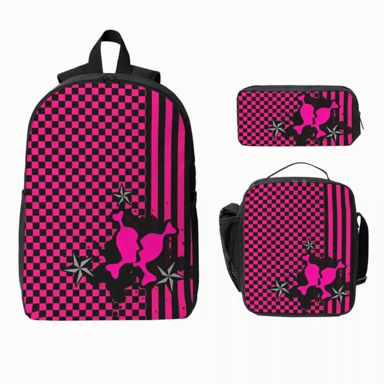 Generic Punky Pink Emo Aesthetic Student Backpack Set 2026 | 3Pcs School Laptop Bookbag Insulated Lunch Bag Pencil Case | Girls Gift