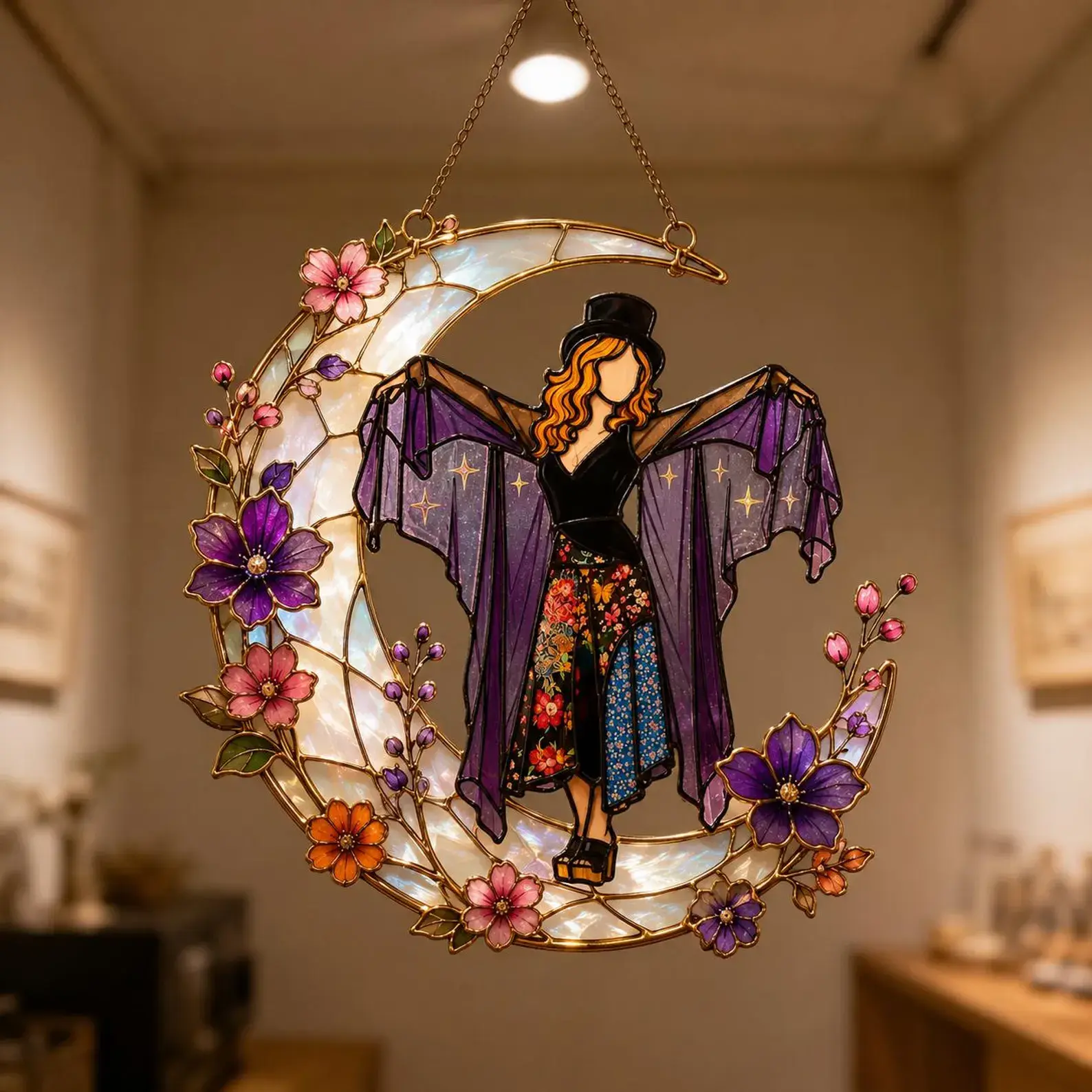 Stevie Nicks Moon Suncatcher, Fleetwood Mac Inspired Faux Stained Glass Art, Mystical Witchy Decor, Music Band Fan Gift