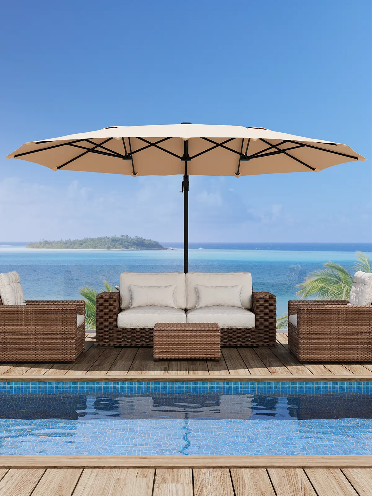 heavyweight patio umbrella SUPERJARE 13FT Outdoor for Patio, Double sided Pool Umbrellas with Fade Resistant Canopy, Large Table Umbrella for Deck, Market, Backyard grade outdoor umbrella Adjustable Tilt & Double-SidedONBRILL 13/10FT