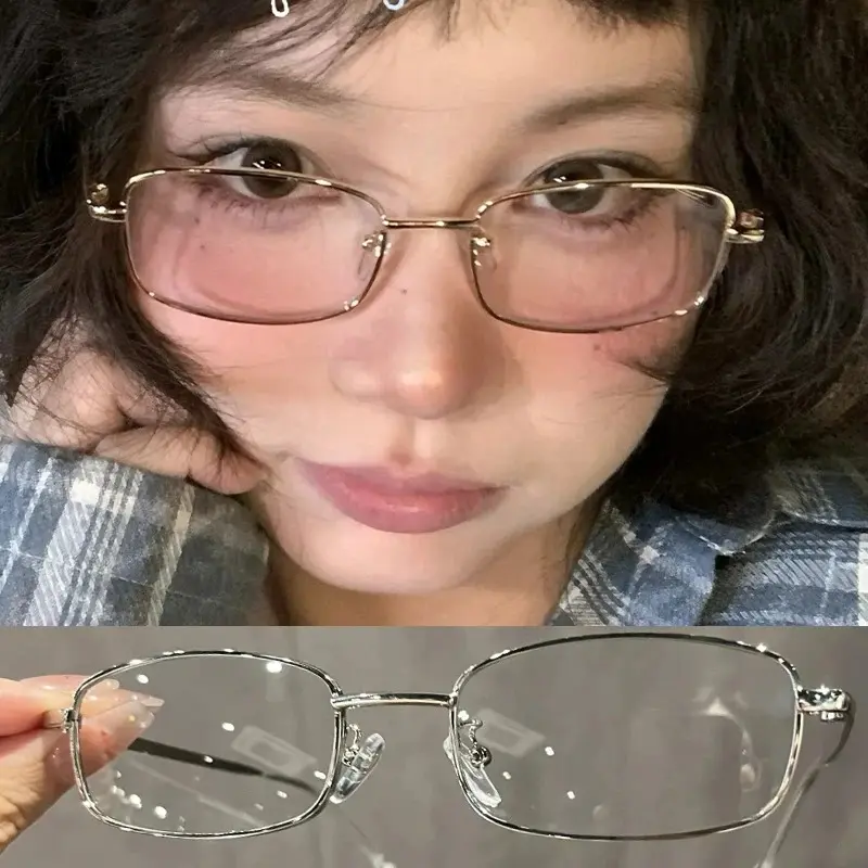 Harajuku Y2K Vintage Small Square Frame Glasses for Women Men Metal Eyeglasses Clear Reading Glasses Blue Light Blocking Eyewear