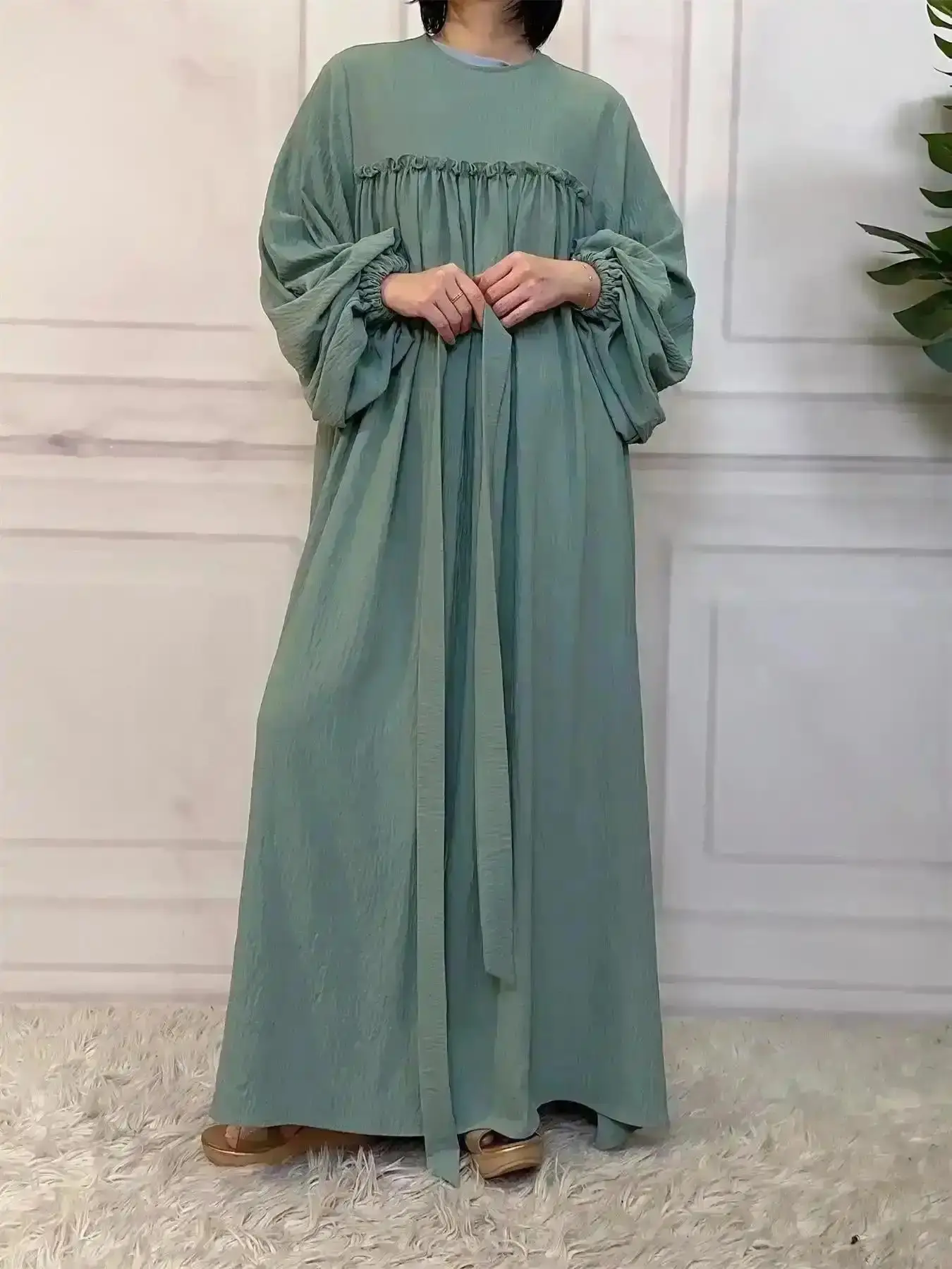 Stunning Evening Dress Belted Long Sleeve Dress, Casual Round Neck for Fall & Winter, Islamic Clothing Daily Wear, Warm Layer, Comfy Cozy, Chic, Cold Weather, Beachwear, Viral Fashion, Vacation Vibes, Party Ready