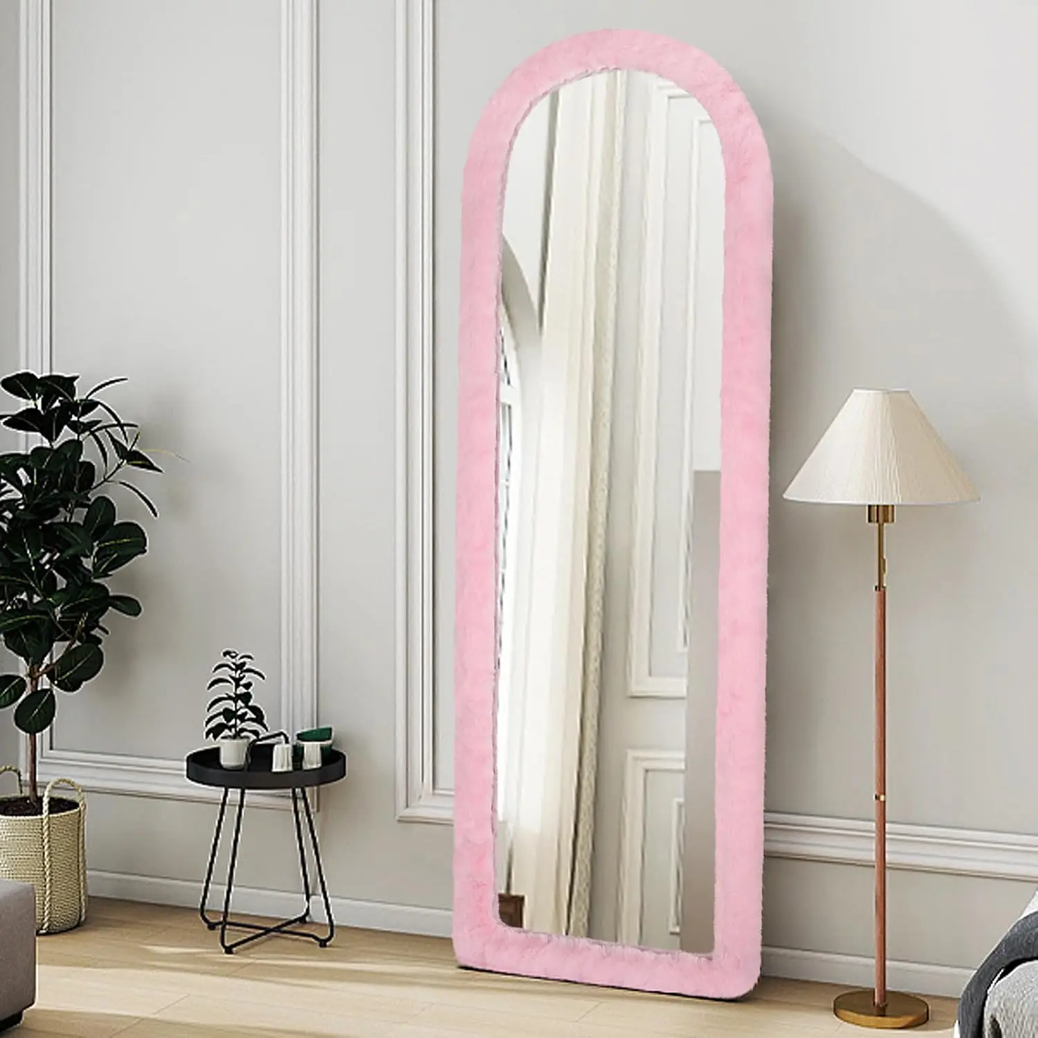 Fluffy Mirror Cover (NO Mirror) - Universal Fit for Various Sizes of Arch Full-Length Mirrors, Decorative Full-Length Mirror Cover, High Elasticity, Enhance Room Ambiance, Room Decor, Women Gifts