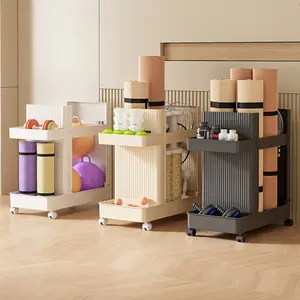 Large-Capacity Plastic Rolling Storage Cart, Gym Equipment Organizer with Insert Basket, 500x500x260mm Yoga Mat Storage Rack on Wheels
