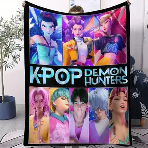 Plush household blanket Soft Funny Throw Blanket K-Pop Demon Hunters Blanket Rumi Mira Zoey Printed Multifunctional Flannel Throw Fan Gifts for Home Leisure Camping Travel