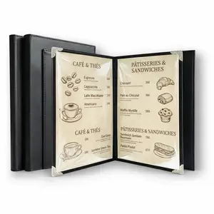 Restaurant Menu Covers 8.5 x 11, 2 Pack Menu Holder – Faux Leather Menu Book with Clear PVC Sleeves, 2 Page 4 View, Waterproof & Durable Menu Book for Restaurant, Bar, Café, Hotel