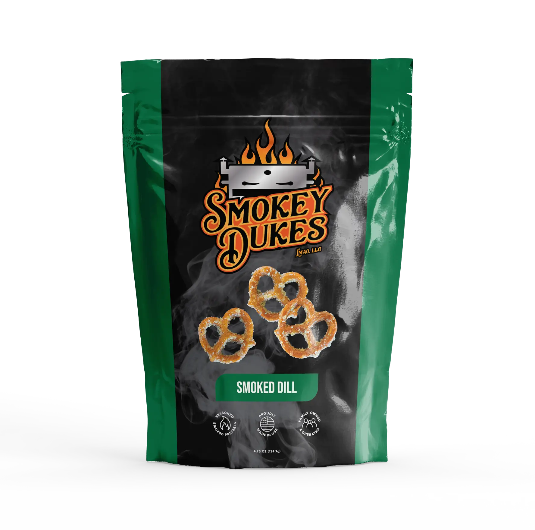 Smokey Dukes Smoked Dill Pretzels - Zesty Dill Seasoning & Smoky Flavor - Crunchy Snack - 1 Pack