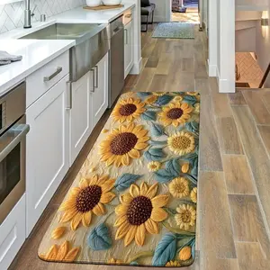 Sunflower Pattern Kitchen Rug, 1 Count Non-slip Soft Kitchen Mat, Durable Dirt-resistant Kitchen Runner, Kitchen Decor Supplies, Floral Area Rug