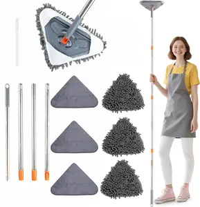 【Spring Cleaning】Long Handle Wall Mop 360° Spinning Head Adjustable Length Mop Washing Cleaning Tool for Walls Ceiling Fans Floors Baseboards Dust Kitchen General Purpose 6 Replacement Pads and 1 Silicone Squeegee
