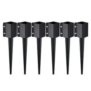 VEVOR Fence Post Anchor Ground Spike, 6 Pack 24 x 4 x 4 Inches Outer Diameter (Inner Diameter 3.5 x3.5 Inches), Metal Black Powder Coated Post Stake Ground, for Mailbox Deck Garden Railing