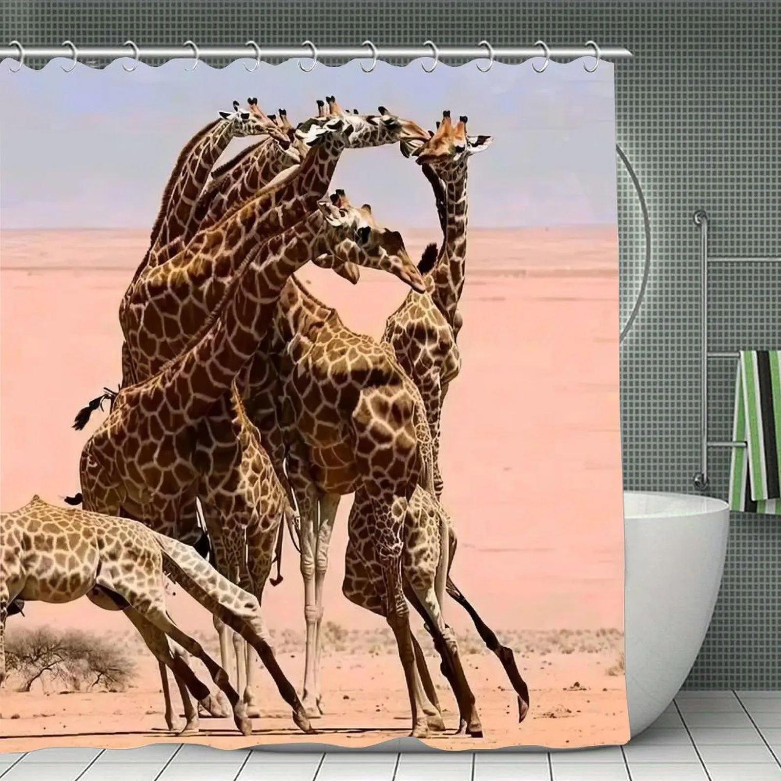 Group Of Giraffes On Desert Plains Shower Curtain