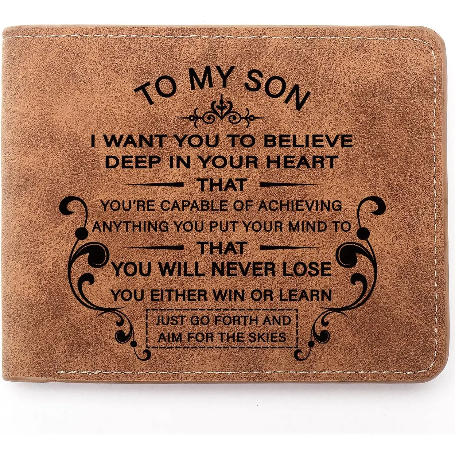 To My Son Gifts,Leather Wallet for Men,Engraved Personalized Leather Wallet,Birthday Christmas Gifts Graduation Gift for Son from Mom Dad,Inspirational Gifts (I Want Son)
