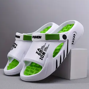 Men's Large Summer EVA Massage Beach Slippers with Ergonomic Arch Support - Slip-On PU Upper and Cushioned Insole for Indoor/Outdoor Use - Black with Orange Trim, Beach Shoes, Outdoor Shoes, Modern Shoes, Durable Traction Shoes casual massage sole slide