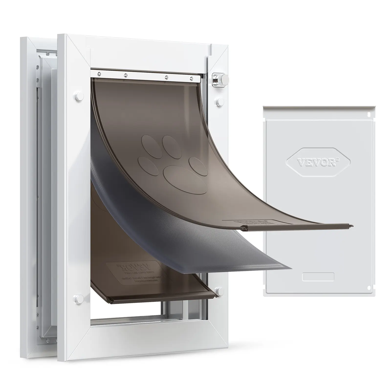 VEVOR Pet Door, Medium, with Three Magnetic Flaps and Metal Frame, Strong and Weatherproof Dog Door for Interior and Exterior Doors, Easy to Install, Easy In-and-Out Access for Doggies, White