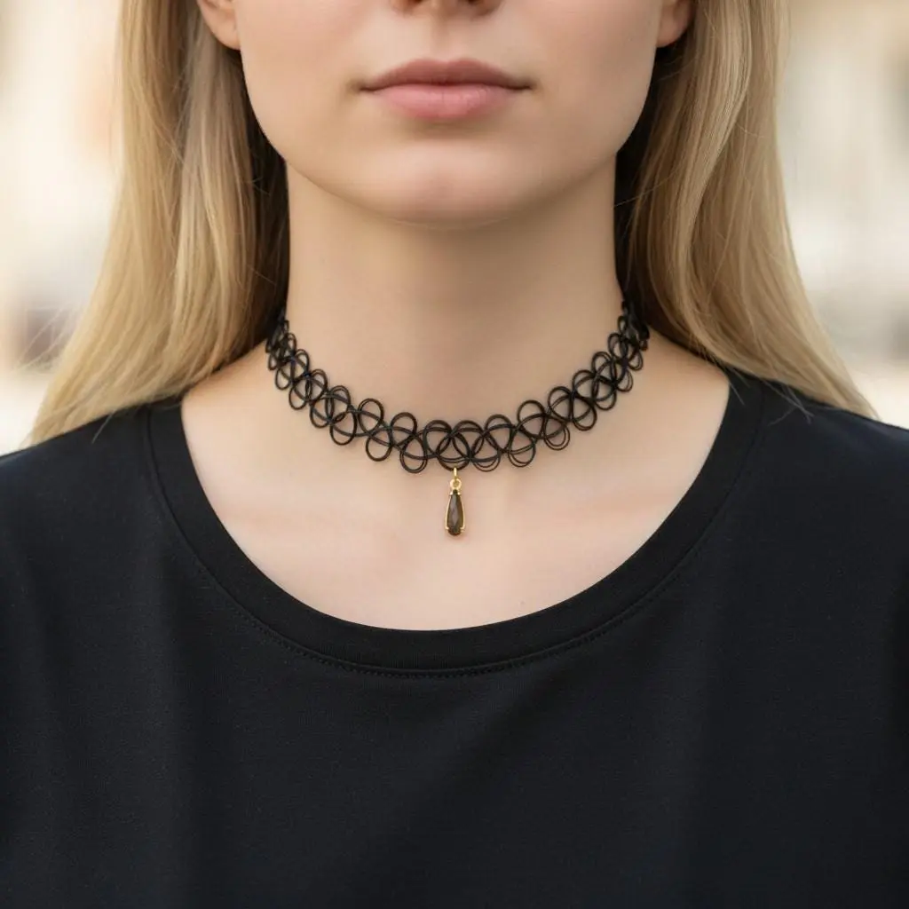Tattoo Choker Necklace with Sparkle Charm