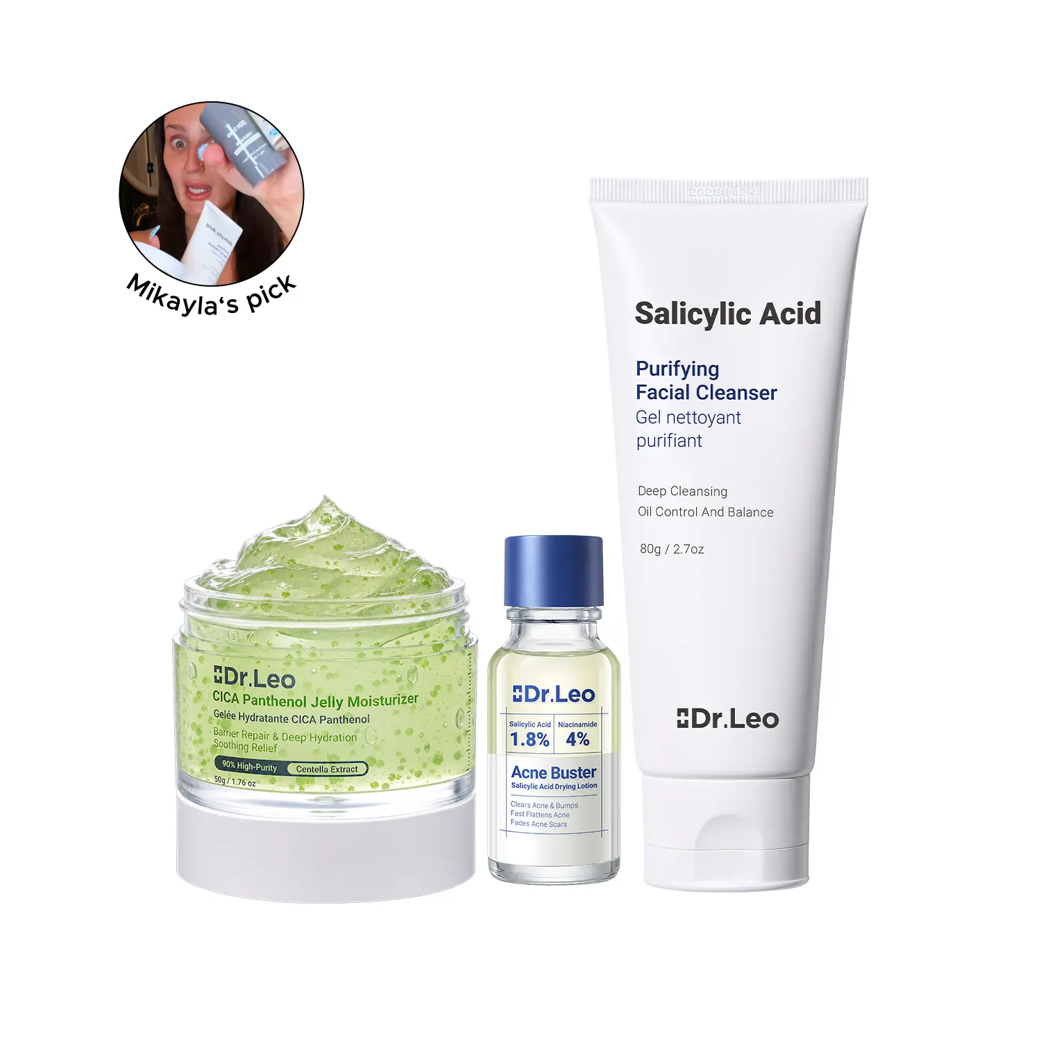 Dr.Leo 3-Step Acne Relief Kit – Pimple Treatment, Oil Control & Post-Acne Mark Care | Salicylic Acid Cleanser + Centella Panthenol Soothing Cream + Drying Lotion for Acne-Prone & Sensitive Skin #sohochic