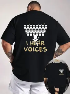 Funny choir teacher T-shirt - "I Hear a Voice" print, featuring singing choir members and music notes - Adult black casual crew neck