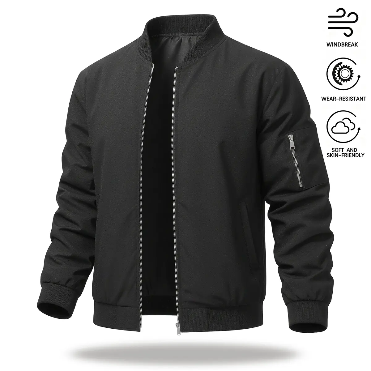 Purebeat Men's Lightweight Baseball-Collar Coat - Thin Smooth Polyester, Plain Classic Stylish Design, Windproof Waterproof, Long Sleeve Tops for Spring & Autumn Casual Outerwear