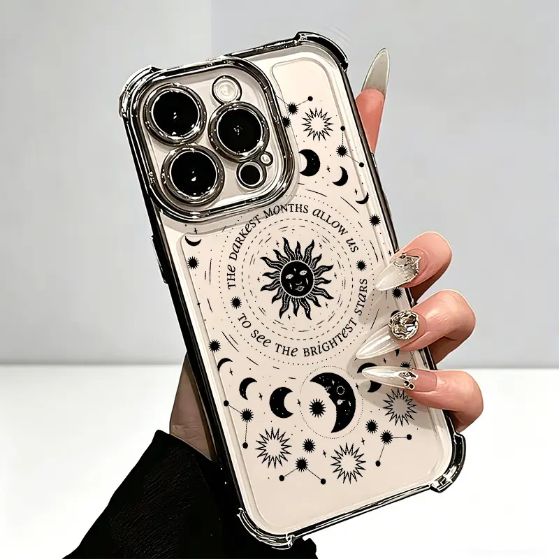 Celestial Sun and Moon Pattern Phone Case， Mystical Cosmic Art Style for iPhone 17 16 15 14 13 12 11 Plus Pro Max Gift.