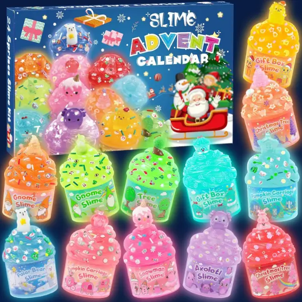 Cozy Winter Christmas Gift Slime Advent Calendar 2026, Christmas Countdown Calendar, 24 Days of Surprises with Glow-in-The-Dark Slime Kit, Halloween Toy for Kids Toddlers Teens Girls Boys
