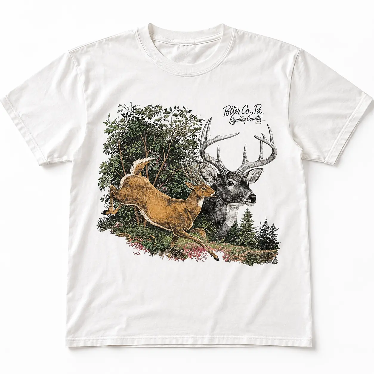 Vintage 1995 Deer Forest Wildlife Nature Shirt, Retro 90s Graphic Tee, Unisex Crewneck Medium Cotton Short Slevee Casual Printed Womenswear Top Hoodie Polyester