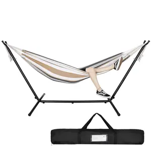 ZENY 450lbs Portable 9FT Brazilian Double Hammock Stand for 2-Person W/Carry Bag, Tan Stripes