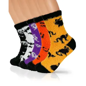 5 Pairs Fuzzy Socks For Boo Spooky Basket Stuffers  Soft Cozy Fluffy Warm Novelty Gifts