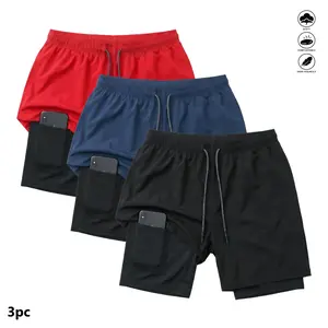 3-Pack Women’s and Men Athletic Shorts with Built-in Liner and Pockets, Quick Dry Running Workout Shorts, Elastic Waist Drawstring Active Shorts for Gym, Walking, Training