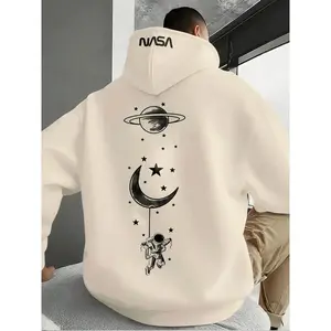 New street style hoodie with space graphic print, casual pullover sweatshirt for men and women, fashionable and trendy everyday wear top