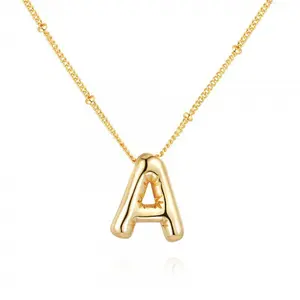 Meraki  bubble letter necklace balloon initial letter pendant necklace unisex girl delicate letter pendant golden fluffy name personalized jewelry