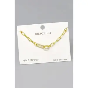 CZ Pave Interlocked Link Gold Dipped Bracelet