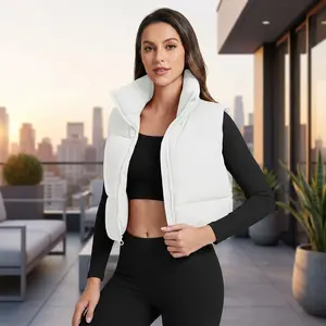 Women's Cropped Puffer Vest - Quilted Sleeveless Gilet Jacket Coat for Fall Winter 2025, Warm Puffy Outerwear with Zip Closure, Fashionable Insulated Top for Girls and Women, Perfect for Casual Daily Wear and Cold Weather