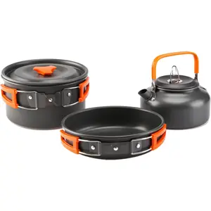 Camping Cookware Mess Kit, Non-Stick Camping Pan Pot Kettle, Lightweight Aluminum Camping Utensils, Collapsible Portable Camping Cooking Set for Outdoor Cooking Hiking Picnic fire pit outdoor