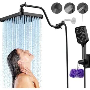 Rainfall Shower Head 13 Inch Black, Shower Head Combo High pressure, Rain Shower Head Extension Arm Combo