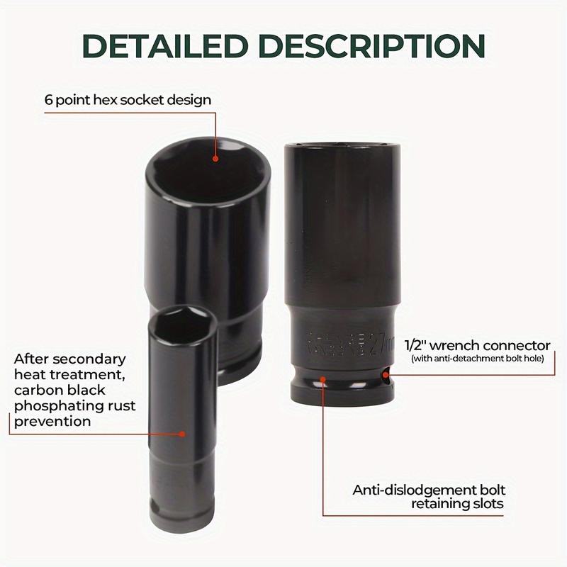 15/20-Piece Heavy-Duty 1/2" Drive Deep Metric Impact Socket Set, Durable Steel Construction for Tire Removal, Pneumatic Tool Compatible, 8mm to 32mm.Suitable for birthday, Thanksgiving, Christmas gifts