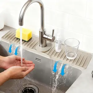 24" Silicone Faucet Mat for Kitchen Sink Released in 2025/12TH,8 °   Slope Fast Self-draining-Kitchen Sink Splash Guard,Bathroom Kitchen Sink Area Water Splash Guard Behind Faucet Draining Mat Beige