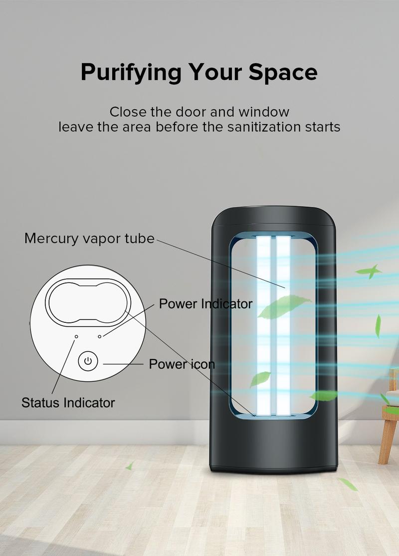 SANSI 18/27W Powerful UV Light  Eliminate  Dust Mites  Bed Bugs, with Remote Control Timer, Sterilization Rate99.99% UVC Lamp 254nm Wavelength,，Suitable for bedrooms and bathrooms.  - Ozone Free
