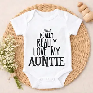 Baby Bodysuit I Really Really Love My Auntie Print 100% Pure Cotton Non-Irritating Snap Closure Breathable Perfect For Gifting & Everyday