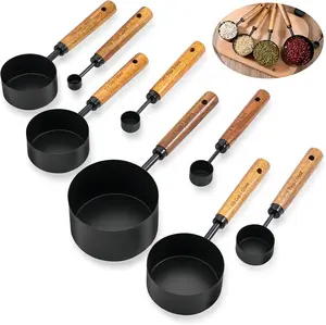 8 stainless steel measuring cups and spoons with wooden handles - a versatile, durable, and food safe kitchen utensil for precise measurement of capacity for flour and liquid ingredients, basic baking and cooking household food scales Kitchenware Home