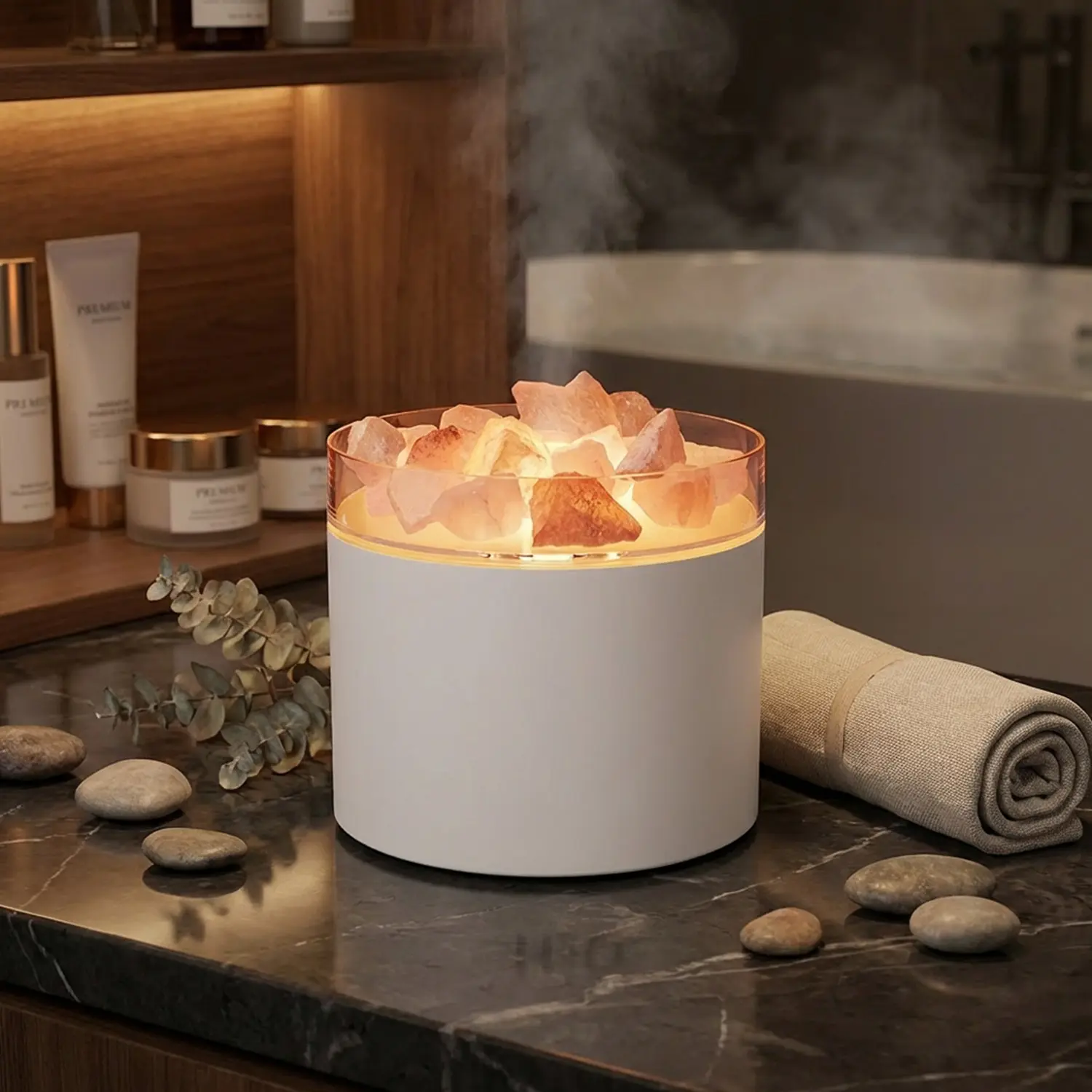 Salt Stone Humidifier - USB Mini Aroma Enhancer Scented Oil Diffuser with Color Changing Night Light, Portable Mist Sprayer for Car, Desktop, Aroma Enhancer Scented Oil Diffusers