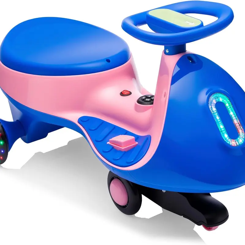 12V Electric Wiggle Car Ride on Toy with Pedal, 2 in 1 Rechargeable Battery Swing Car, Anti-Rollover, Flashing Wheels, Bluetooth & Music