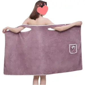 Bath Robe for Women Coral Fleece Sling Bath Skirt Comfortable and Practical Purple
