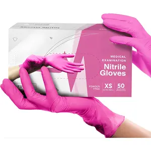 Hot Pink Medium Size Nitrile Disposable Gloves 3 Mil Fuchsia Powder Free Latex Free Surgical Exam Gloves, Food Safe Thin Flexible Gloves for Cooking, Cleaning & Medical Use, Durable Protective Disposable Gloves