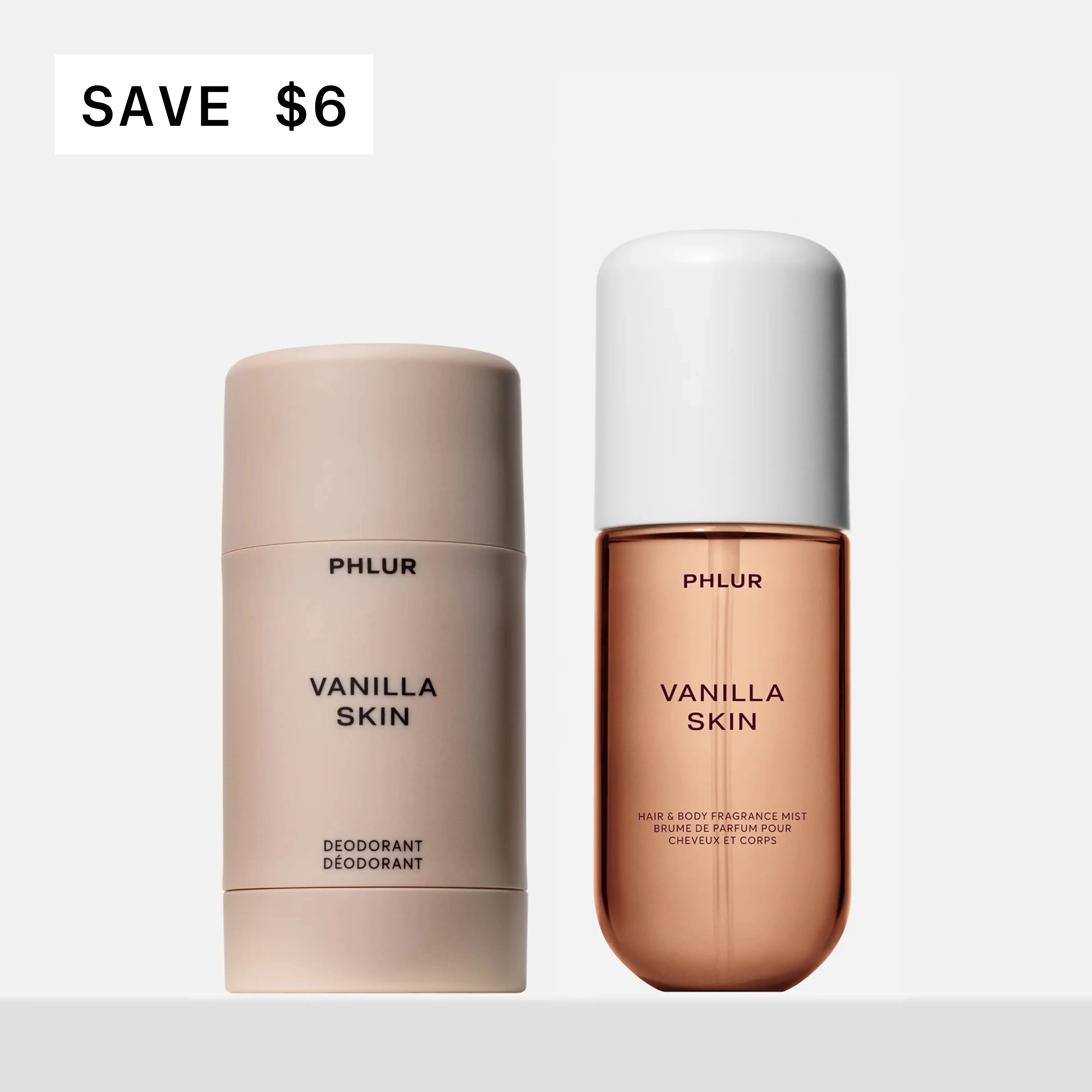 PHLUR Vanilla Skin Refresh Duo - Natural Deodorant + Travel Size Body Mist Set - 48-Hour Odor Protection, Aluminum Free