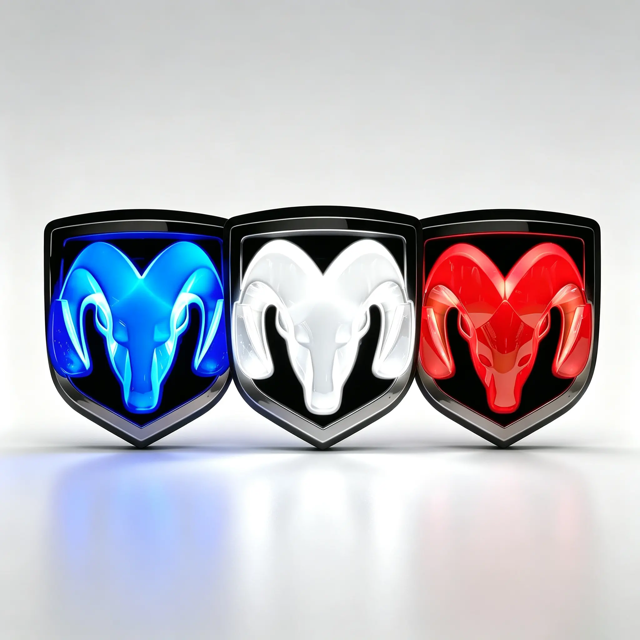 Custom Illuminated Ram Head Logo - Chrome & Black 3D LED Emblem, Fits Large 6.25" & Small 5.3" Grille Slots, Truck Exterior Mod