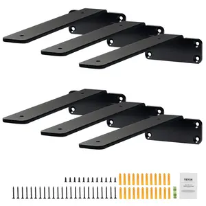 VEVOR Shelf Bracket, TikTokShopBlackFriday, 8”L x 4”W x 1.6”H 6 Pcs, Heavy Duty Floating Shelf Brackets, Brackets for Shelves, 5mm Thick Matte Black L Shelf Bracket,Steel Shelving Brackets with 160 lbs Load Capacity