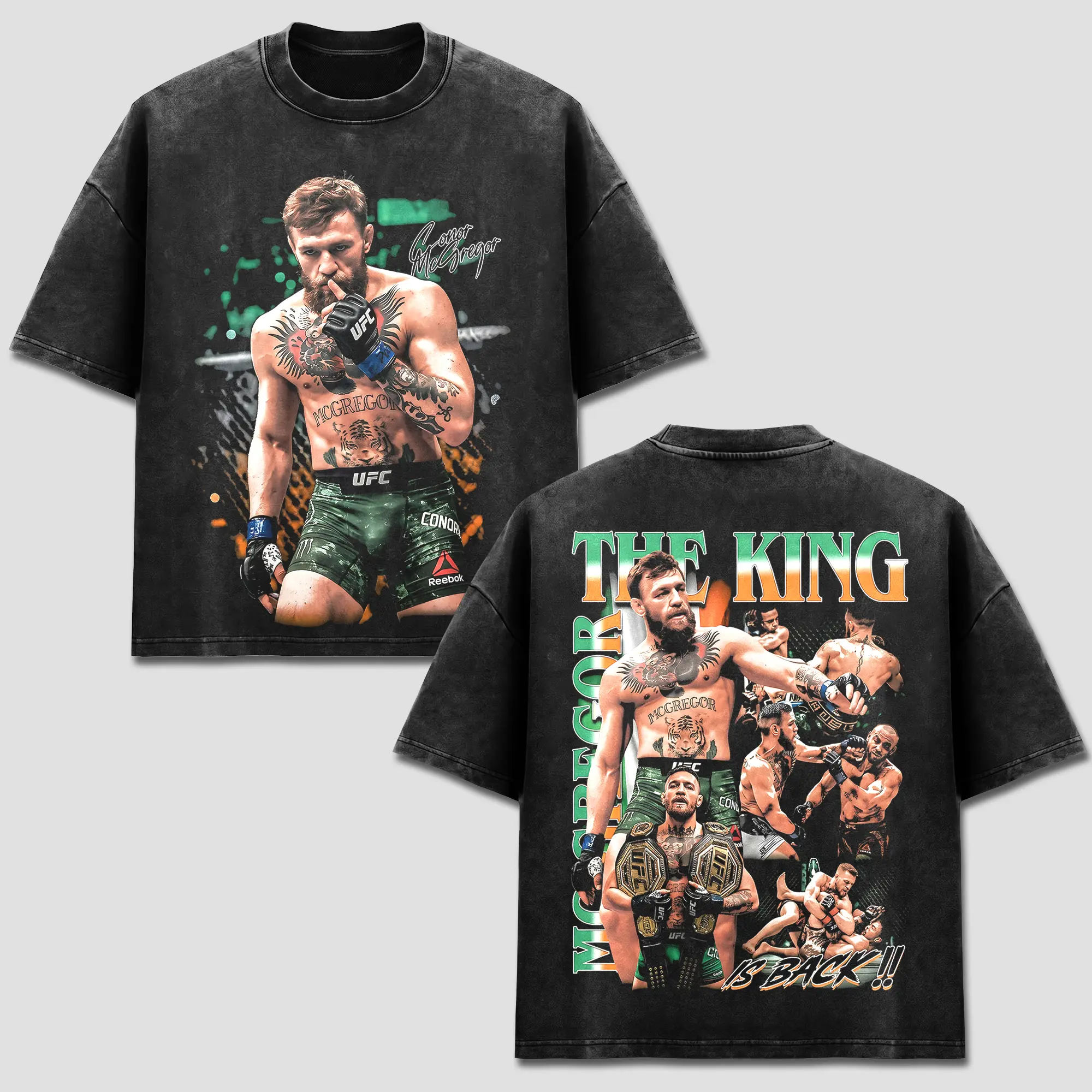UFC Conor McGregor T-Shirt, The Notorious Top, The King Is Back Tee, Vintage MMA Combat Merch, Fighting Graphic Apparel, Retro 90s Bootleg Sports Wear, Mixed Martial Arts Shirt, United States Fan Gift, Men Women Short Sleeve Heavyweight Oversized Black