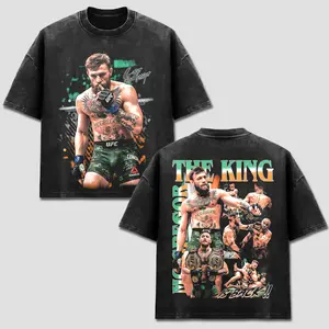 UFC Conor McGregor T-Shirt, The Notorious Top, The King Is Back Tee, Vintage MMA Combat Merch, Fighting Graphic Apparel, Retro 90s Bootleg Sports Wear, Mixed Martial Arts Shirt, United States Fan Gift, Men Women Short Sleeve Heavyweight Oversized Black
