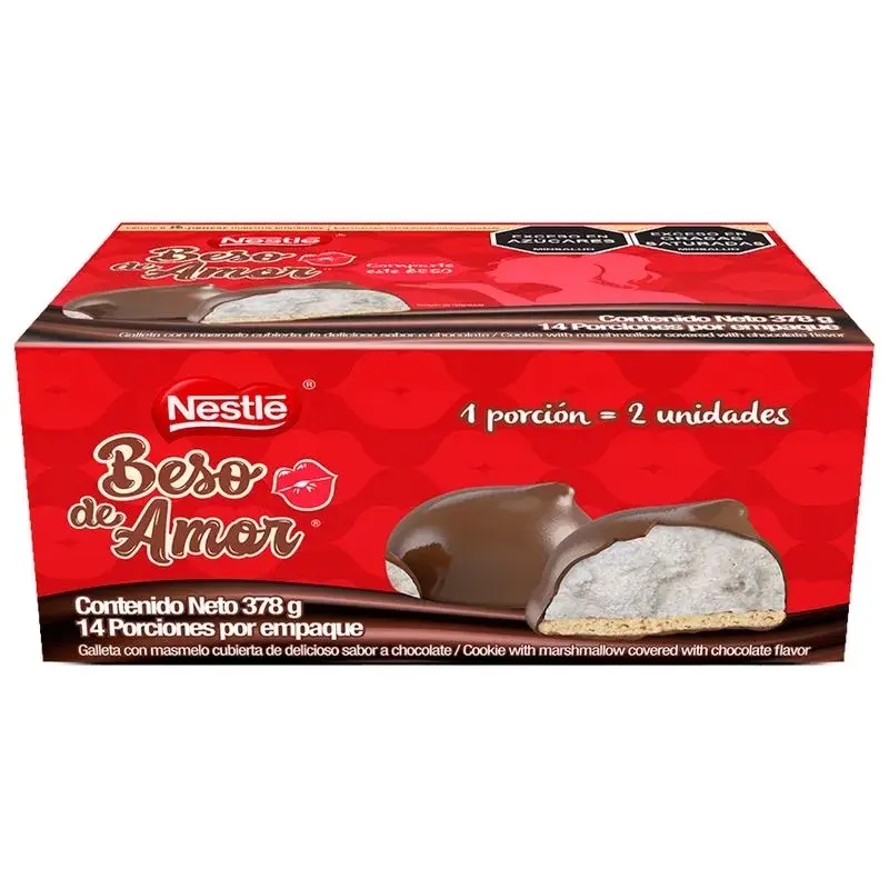 Beso de Amor 378g Box with 14 Individually Wrapped Cookies with Marshmallow and Chocolate Covering
