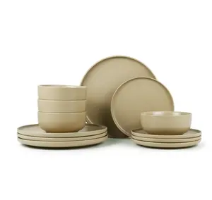 Stoneware 12-Piece Dinnerware Set with Elegant Design and Classic Style for a Home Dine Experience
